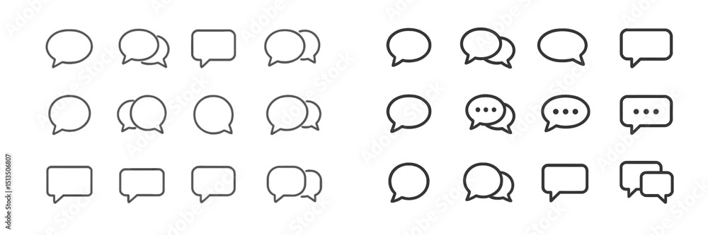 Poster various speech bubble designs showcasing different styles and forms in a minimalist layout for commu