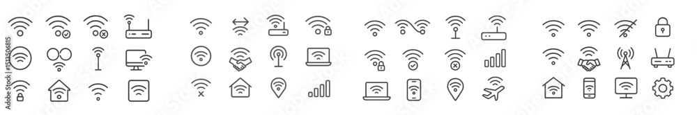 Poster collection of various wireless signal icons representing connectivity, technology, and networking co