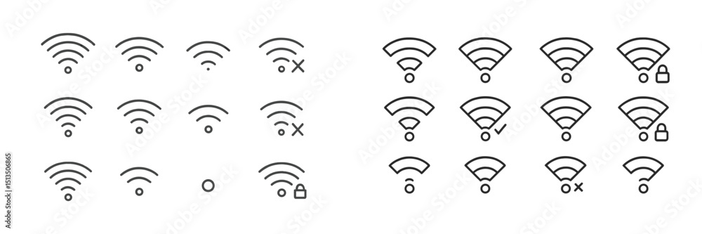Poster different connectivity symbols displayed for wifi status indicators and secure connection status ico
