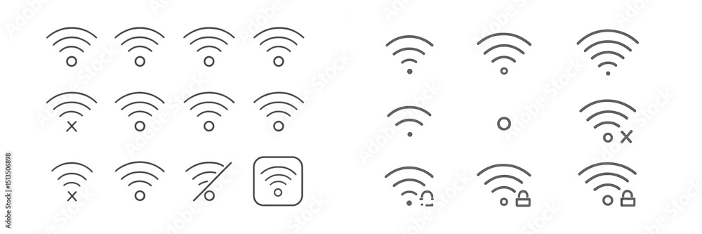 Poster various icons illustrating wi-fi signal strength and connectivity status in a simple and modern desi