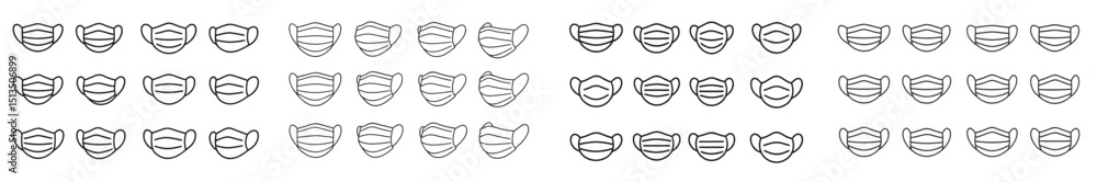 Aufkleber masks arranged in a grid pattern revealing a creative expression in minimalist art installation