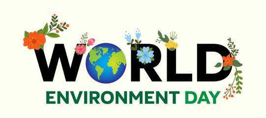 World Environment Day vector image, World Environment Day typography. Vector Illustration of World Environment Day card with creative multicolored transparent text