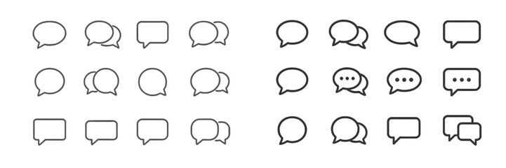 Various speech bubble designs showcasing different styles and forms in a minimalist layout for communication graphics
