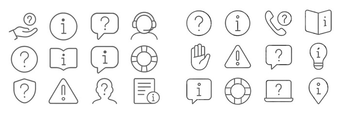 Collection of icons representing information and assistance for various contexts and users