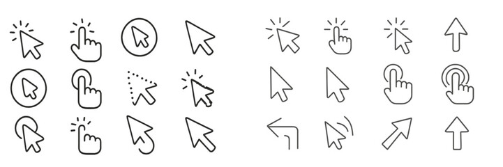 Various cursor icons representing different clicking actions and directional movements created for user interface design
