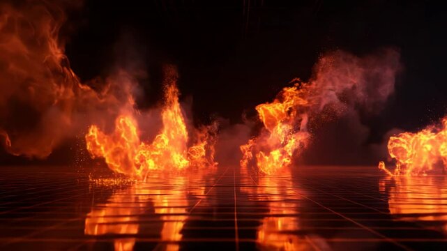 Exploding Fire Clouds On Reflective Surface