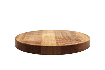 Circular wooden cutting board with a rich brown tone and visible wood grain, a sturdy kitchen tool for chopping and serving, isolated on transparent background