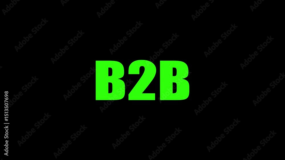 Poster animated b2b text and motion effect title with neon on black background. progress format.