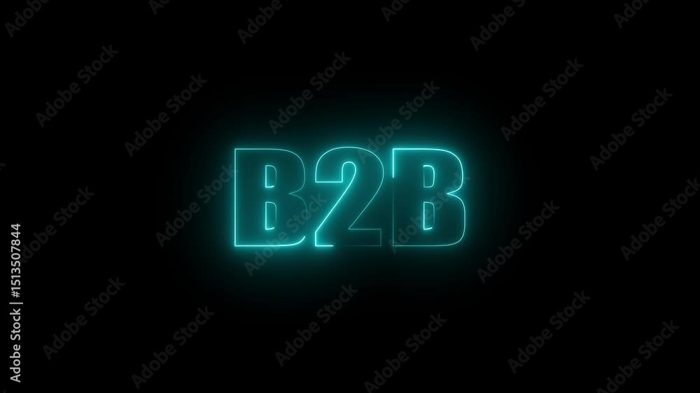 Poster animated b2b text and motion effect title with neon on black background. progress format.