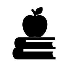 Black vector silhouette of an apple on a stack of books, simple icon