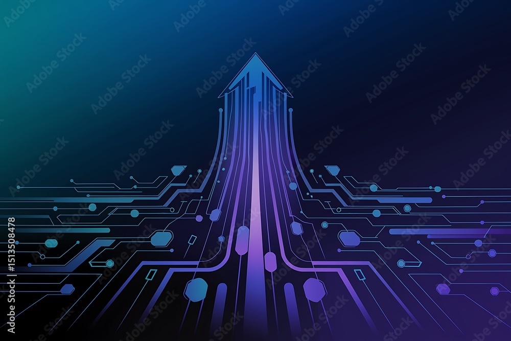 Aufkleber predictive analytics: abstract technology circuit board with arrow pointing upwards, representing da