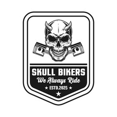 skull bikers and garage logo emblem vector design black and white