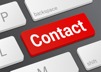 Fototapeta premium Close Up Contact Button on Laptop or Computer Keyboard for Communication, Customer Support, Help Desk, Messaging, and 3D Technology Interface Illustration