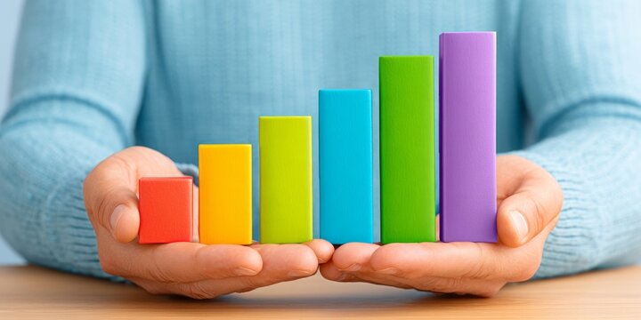 A person comparing annual performance using stacked bar graphs
