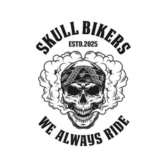 Fototapeta premium skull bikers and garage logo emblem vector design black and white