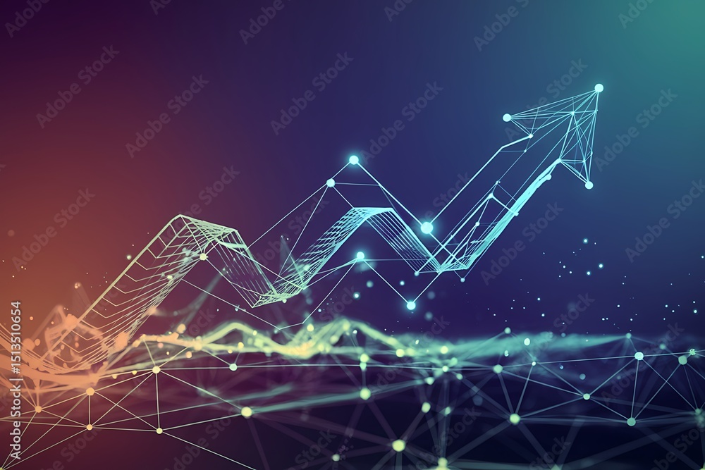 Poster predictive analytics: abstract arrow pointing upwards, symbolizing growth and success in business an