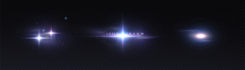 Glowing star flares with soft shimmering rays and subtle bokeh on a dark background.