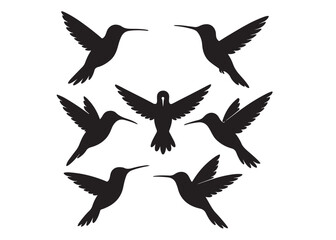 Obraz premium Hummingbird logo silhouette vector illustration, hummingbird logo vector icon illustration, colibri flying bird logo vector silhouette, humming birds silhouette vector illustration on white background