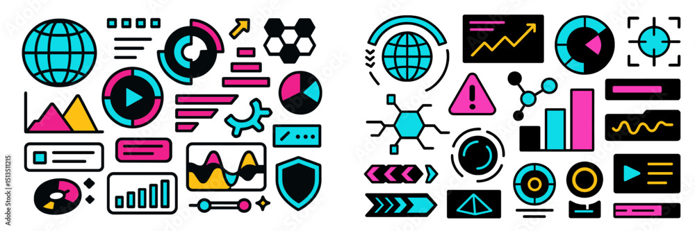 Poster colorful abstract infographic elements represent data analysis and digital design concepts in a crea