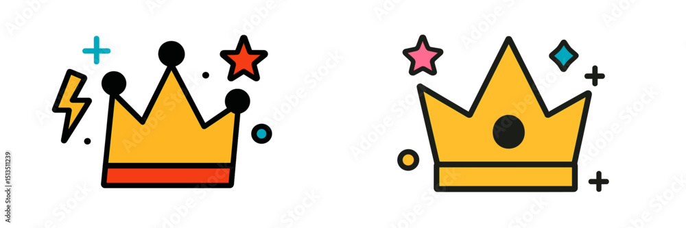 Poster colorful crowns showcasing unique designs and playful elements in a minimalist style