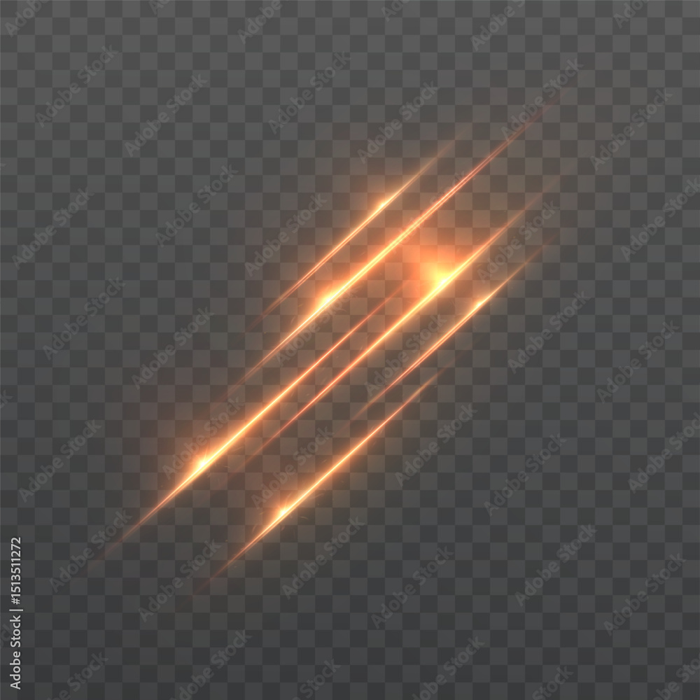Aufkleber Diagonal glowing slash light effects in orange fiery tones on transparent background. Ideal for attack animations, action scenes, or dynamic interface visuals.

