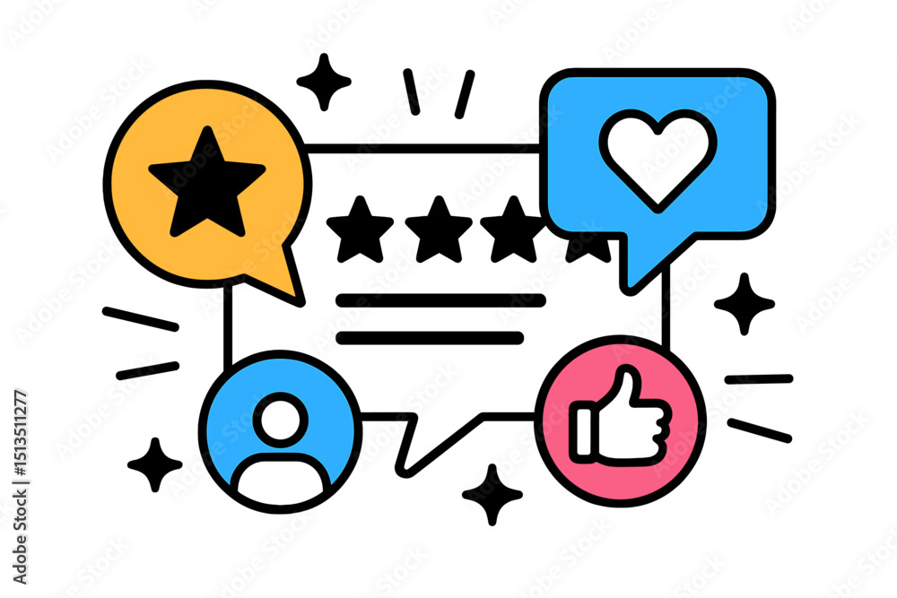 Poster engaging feedback and customer review elements enhancing online interaction and community connection