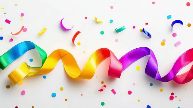 Brightly colored streamers and confetti are scattered on a surface, adding a joyful touch suitable for various celebrations