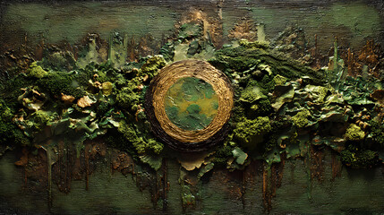 editorial on mythic abstraction | evolution of myth | esoteric tension | mud brown and moss green | symbolic symmetry | celestial forests | fantastic organism layering | visual chance generation |