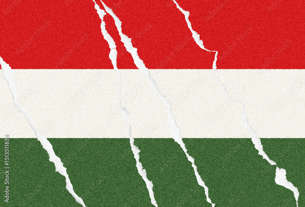 Fototapete textured image of the hungarian flag with a torn effect, creating a distressed and symbolic represen