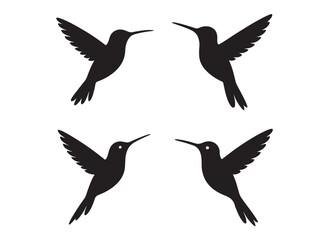 Obraz premium Hummingbird logo silhouette vector illustration, hummingbird logo vector icon illustration, colibri flying bird logo vector silhouette, humming birds silhouette vector illustration on white background