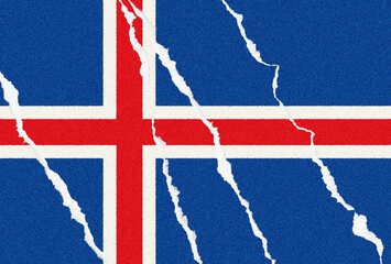 Torn Iceland national flag on rough textured background, creatively portraying the concept of...