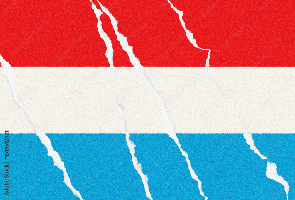 Poster distressed depiction of a national flag of luxembourg with a unique torn paper effect, set against a