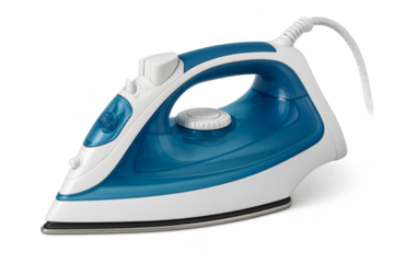 Modern steam iron resting on transparent background