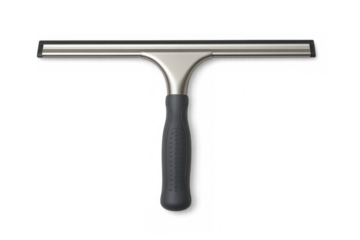 Window cleaning squeegee with ergonomic handle on transparent background