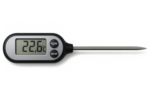 Digital thermometer showing 22.6 degrees celsius on transparent background