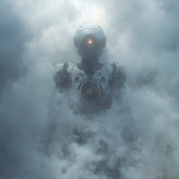 Futuristic Robot in Fog