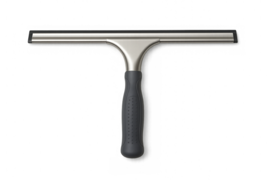 Window cleaning squeegee with ergonomic handle on transparent background