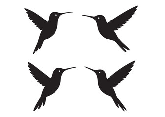 Obraz premium Hummingbird logo silhouette vector illustration, hummingbird logo vector icon illustration, colibri flying bird logo vector silhouette, humming birds silhouette vector illustration on white background