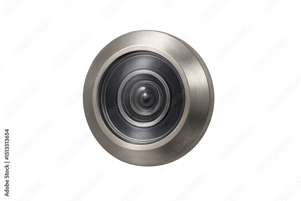 Poster round security camera showing its lens on a transparent background