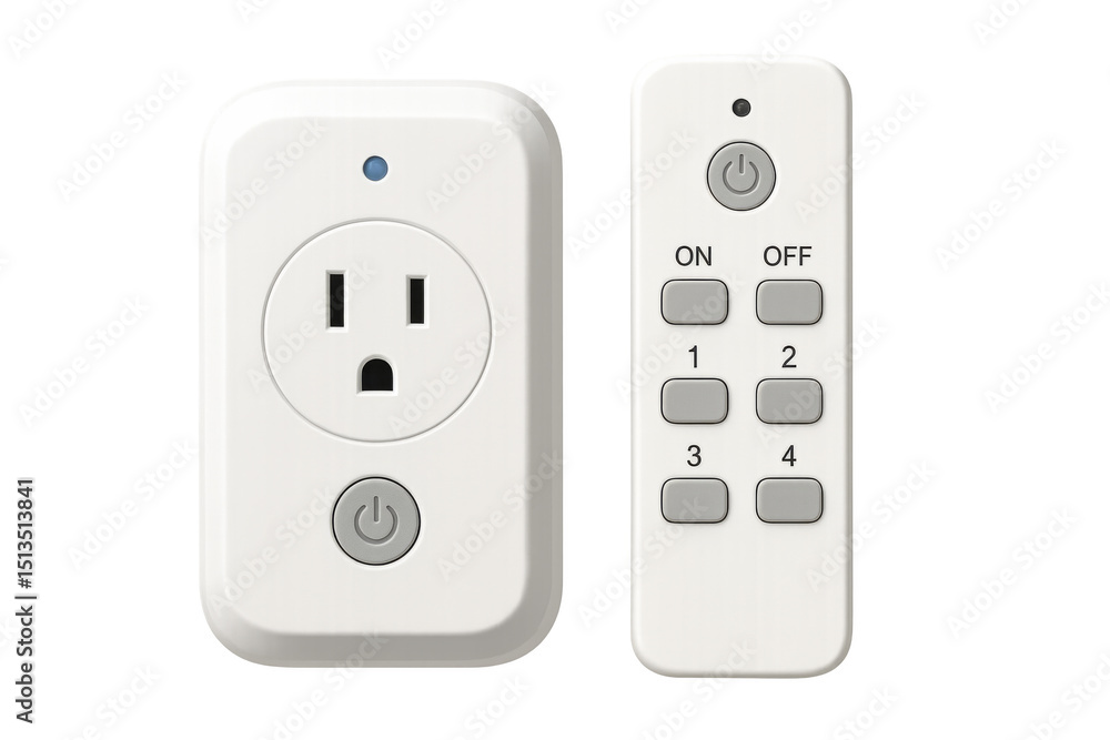 Poster smart plug with remote control on transparent background