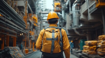 Industrial Worker Walking Through Factory Complex