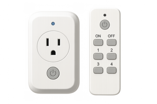 Smart plug with remote control on transparent background