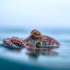 An octopus on the water surface, showcasing marine life. Square image with copy space
