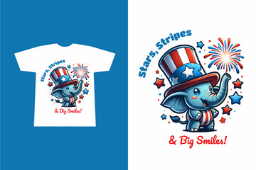 Stars Stripes Smiles Elephant USA T-Shirt Design

