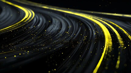 Abstract Black and Yellow Swirl Background with Glittering Sparkles