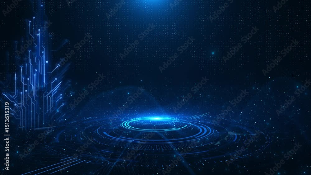 Poster digital technology cyber lines background high tech hud hologram grid podium product promotion. scie