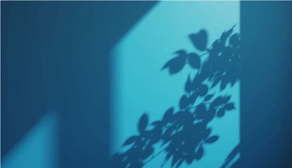 Vector illustration of a blurred tree shadow with multiple leaves on a plain, light blue background. The shadow is soft and slightly out of focus, which will create a subtle and natural effect.
