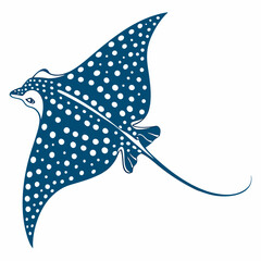 Spotted eagle ray illustration blue and white