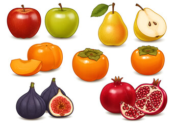 Assortment of Fresh Fruits Apples, Pears, Persimmons