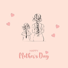 Happy Mothers Day vector illustration. Mother's day card
and heart pink background.